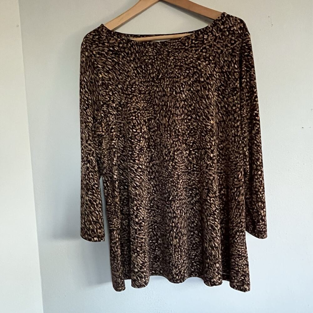 Susan Graver Top Womens XL 3/4 Sleeve Brown Black Tan Casual Office Earthy Fall